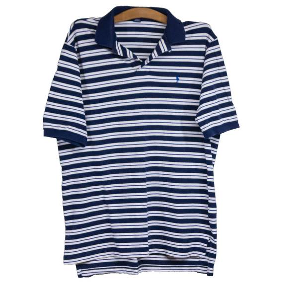 Men's Large Polo Golf Shirt Vintage Y2K RALPH LAUREN Blue Stripe Lightweight Top - Picture 1 of 4